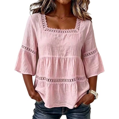 📢📢50% OFF !! ⏰Women's Boho Crochet Lace Blouse | Breathable Tiered Bell Sleeve Summer Top for Everyday Wear & Holidays✨
