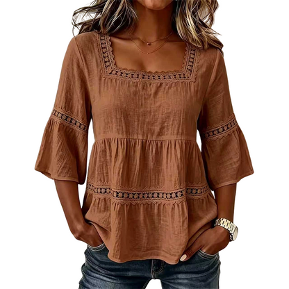📢📢50% OFF !! ⏰Women's Boho Crochet Lace Blouse | Breathable Tiered Bell Sleeve Summer Top for Everyday Wear & Holidays✨