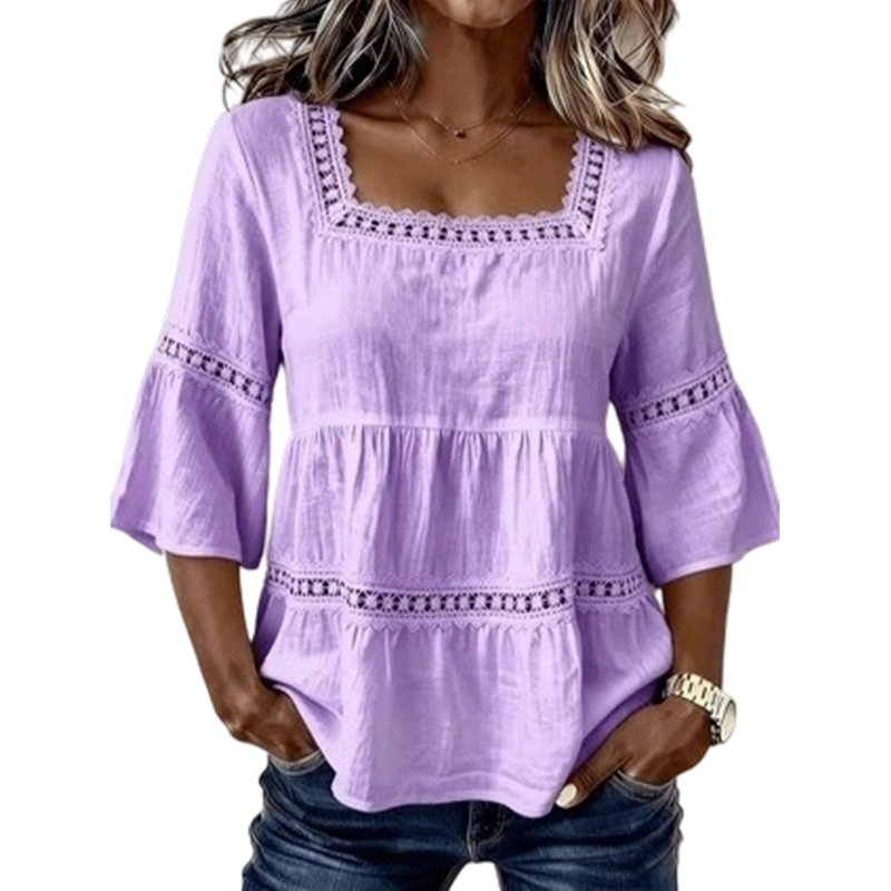 📢📢50% OFF !! ⏰Women's Boho Crochet Lace Blouse | Breathable Tiered Bell Sleeve Summer Top for Everyday Wear & Holidays✨