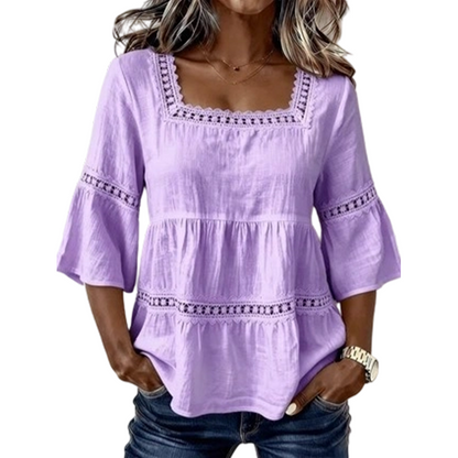 📢📢50% OFF !! ⏰Women's Boho Crochet Lace Blouse | Breathable Tiered Bell Sleeve Summer Top for Everyday Wear & Holidays✨
