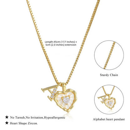💎 LIMITED-TIME 50% OFF! 💥 Heart Shaped Letters Micro Pave Chain Necklace – Initial Pendant, Titanium Steel, Adjustable ✨