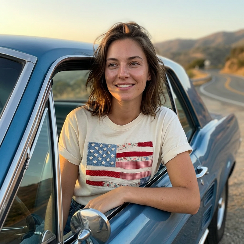 ⏳ 50% off⏰Women's Vintage  Flag T-Shirt👚
