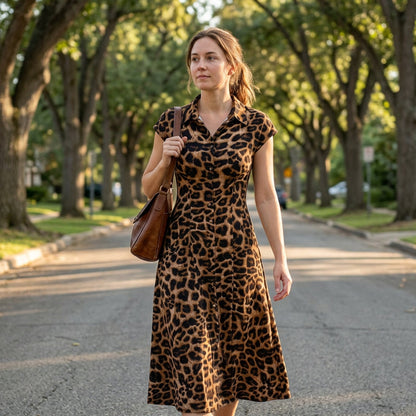🎁2026 New Arrivals 50% OFF💥⏰Women's Elegant Leopard Print Lapel Dress🐆👗