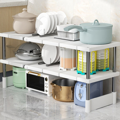 🧽 50% OFF NOW!🧽 Expandable Under Sink Shelf, Quick Drainage Design, Sturdy No-Wobble Structure💧 Effortless Sponge Brush Soap Organization, Clutter-Free Countertop。