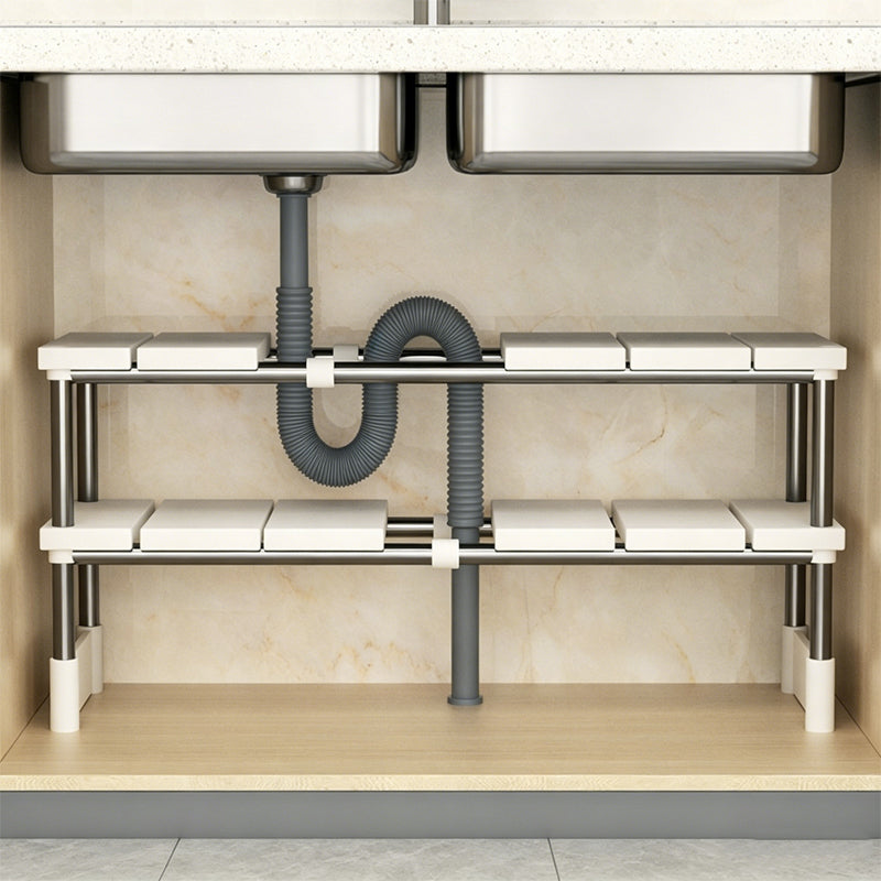 🧽 50% OFF NOW!🧽 Expandable Under Sink Shelf, Quick Drainage Design, Sturdy No-Wobble Structure💧 Effortless Sponge Brush Soap Organization, Clutter-Free Countertop。