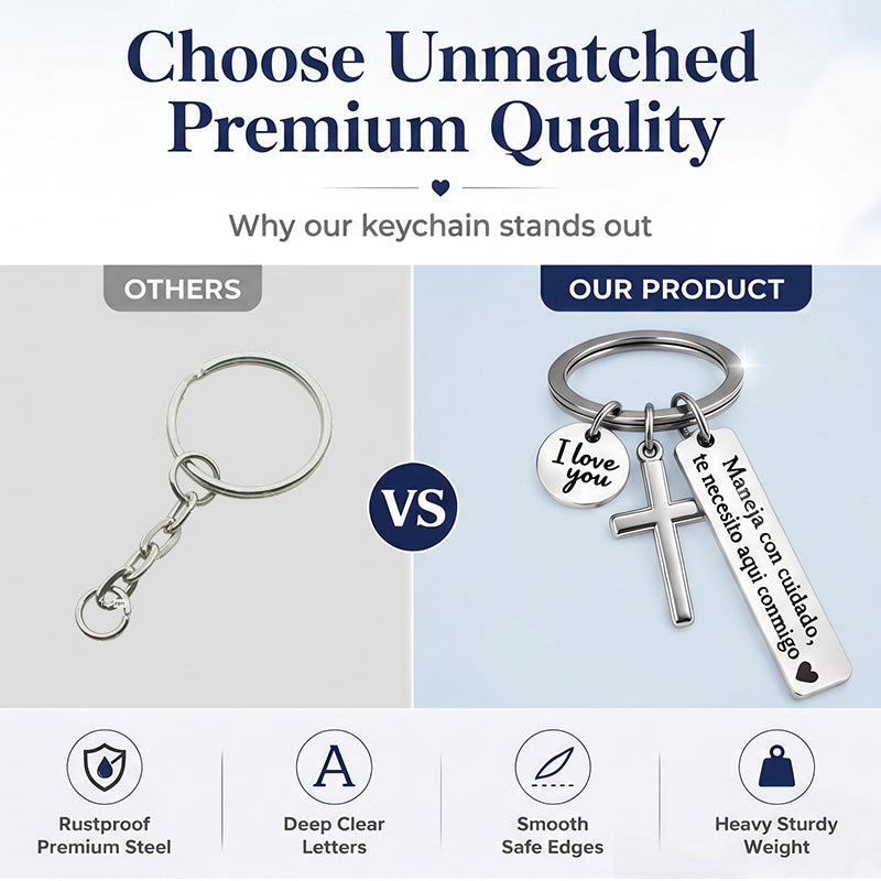 ⏳Time-Limited Special buy 1 get 1 free！⏰Stainless Steel Cross Keychain – ‘Drive Safe’ Blessing❤️🙏