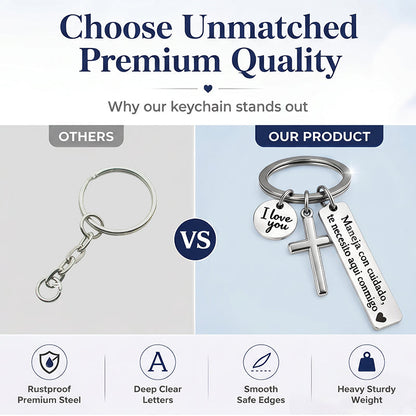 ⏳Time-Limited Special buy 1 get 1 free！⏰Stainless Steel Cross Keychain – ‘Drive Safe’ Blessing❤️🙏