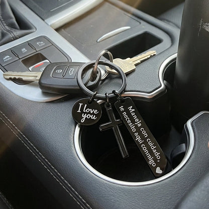 ⏳Time-Limited Special buy 1 get 1 free！⏰Stainless Steel Cross Keychain – ‘Drive Safe’ Blessing❤️🙏