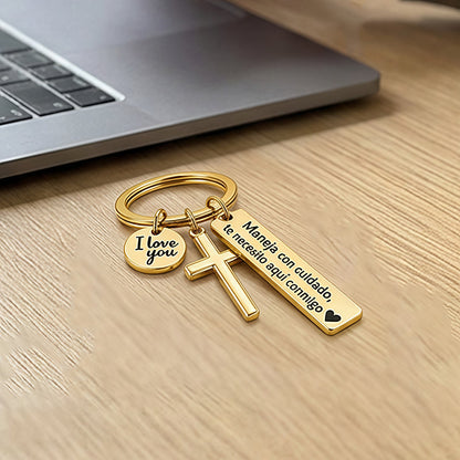 ⏳Time-Limited Special buy 1 get 1 free！⏰Stainless Steel Cross Keychain – ‘Drive Safe’ Blessing❤️🙏