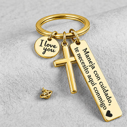 ⏳Time-Limited Special buy 1 get 1 free！⏰Stainless Steel Cross Keychain – ‘Drive Safe’ Blessing❤️🙏