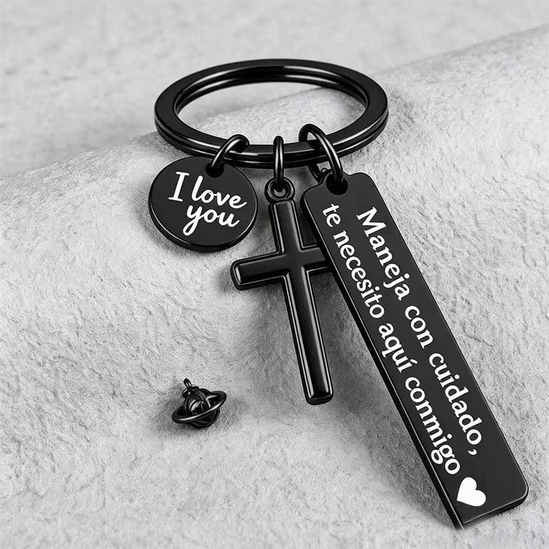 ⏳Time-Limited Special buy 1 get 1 free！⏰Stainless Steel Cross Keychain – ‘Drive Safe’ Blessing❤️🙏