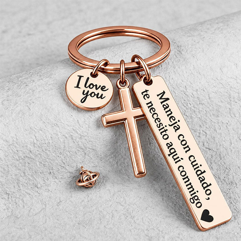⏳Time-Limited Special buy 1 get 1 free！⏰Stainless Steel Cross Keychain – ‘Drive Safe’ Blessing❤️🙏