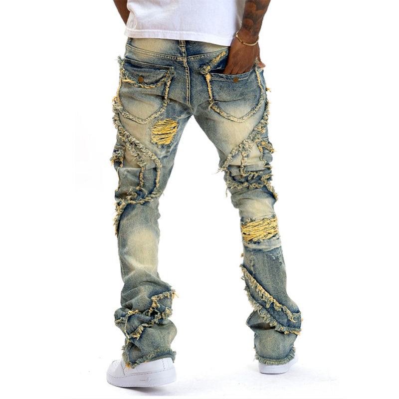 🎁2026 New Arrivals 50% OFF💥Men's Deconstructed Frayed Flare Jeans – Heavy Distressing, Vintage Wash, Patchwork Details ✨