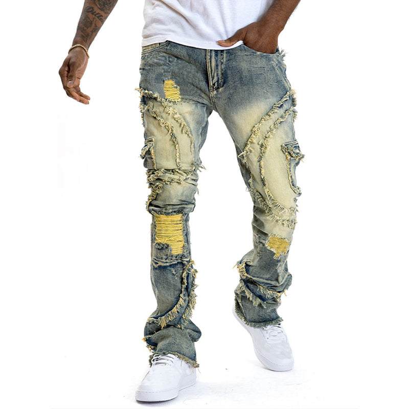 🎁2026 New Arrivals 50% OFF💥Men's Deconstructed Frayed Flare Jeans – Heavy Distressing, Vintage Wash, Patchwork Details ✨