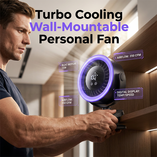 🌬️ USB Wall-Mountable Turbo Fan Digital Display Strong-Grip Clamp 💤 Ultra-Quiet Nighttime Cooling Omnidirectional Pivot 50% OFF Now！