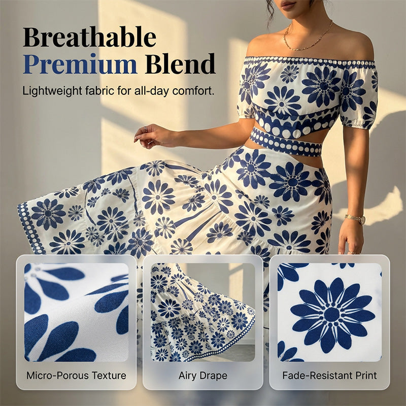 ⏳ 50% off⏰Women’s Off-the-Shoulder Waist Cutout Daisy Printed Resort Dress🪻👗