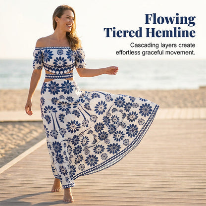 ⏳ 50% off⏰Women’s Off-the-Shoulder Waist Cutout Daisy Printed Resort Dress🪻👗