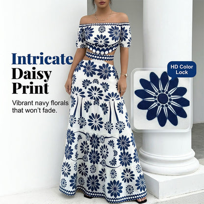 ⏳ 50% off⏰Women’s Off-the-Shoulder Waist Cutout Daisy Printed Resort Dress🪻👗
