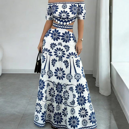 ⏳ 50% off⏰Women’s Off-the-Shoulder Waist Cutout Daisy Printed Resort Dress🪻👗