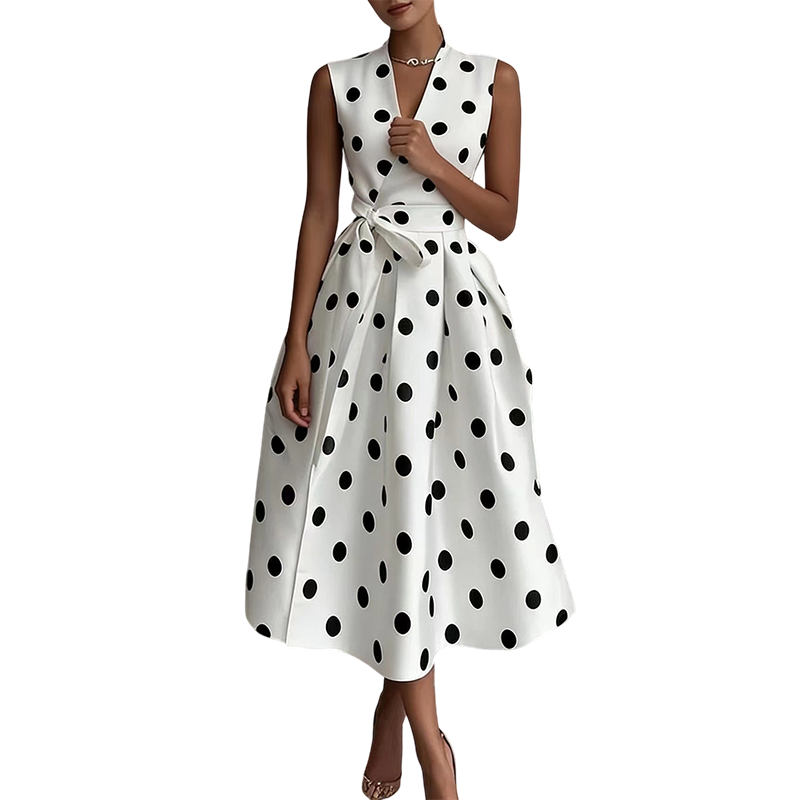 👗 50% OFF NOW! ⏰ Women's Polka Dot Sleeveless V-Neck Dress – Flowy & lightweight – Perfect for summer, brunch or beach days – playful and chic 🎀