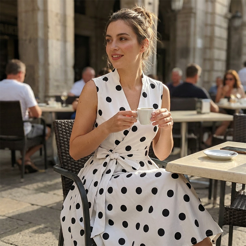 👗 50% OFF NOW! ⏰ Women's Polka Dot Sleeveless V-Neck Dress – Flowy & lightweight – Perfect for summer, brunch or beach days – playful and chic 🎀