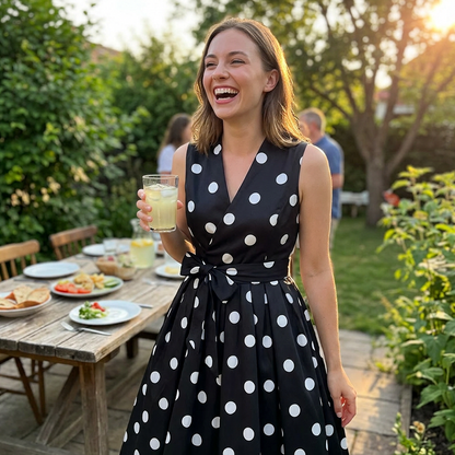 👗 50% OFF NOW! ⏰ Women's Polka Dot Sleeveless V-Neck Dress – Flowy & lightweight – Perfect for summer, brunch or beach days – playful and chic 🎀