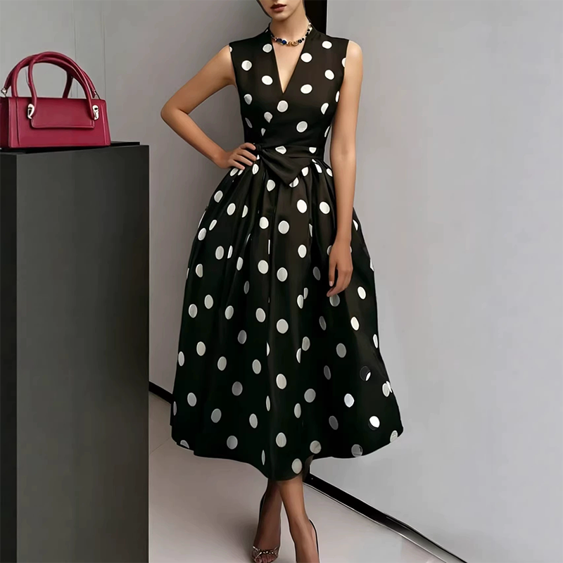 👗 50% OFF NOW! ⏰ Women's Polka Dot Sleeveless V-Neck Dress – Flowy & lightweight – Perfect for summer, brunch or beach days – playful and chic 🎀