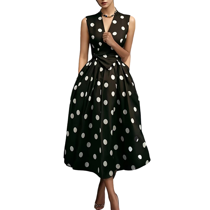 👗 50% OFF NOW! ⏰ Women's Polka Dot Sleeveless V-Neck Dress – Flowy & lightweight – Perfect for summer, brunch or beach days – playful and chic 🎀