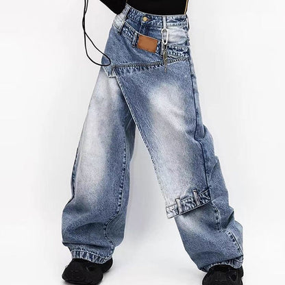 📢📢50% OFF !! ⏰Women's Asymmetrical Waist Wide-Leg Denim Jeans