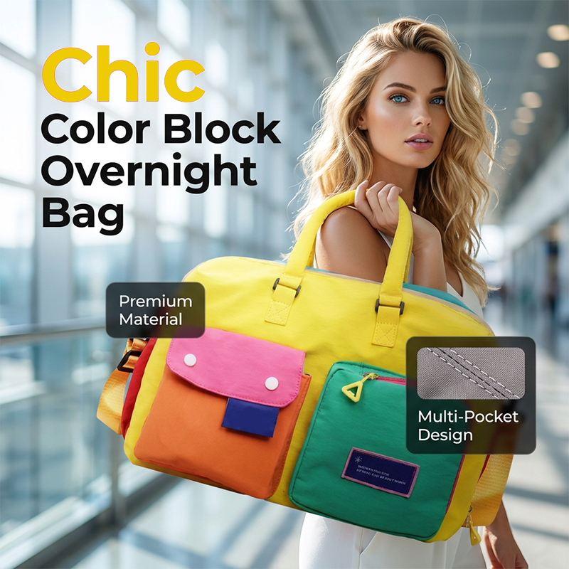 🎒 50% OFF NOW! 🏆 Casual Color Block Overnight Bag – Spacious & durable – Perfect for gym, travel or weekend trips – lightweight with carry handles 🧳