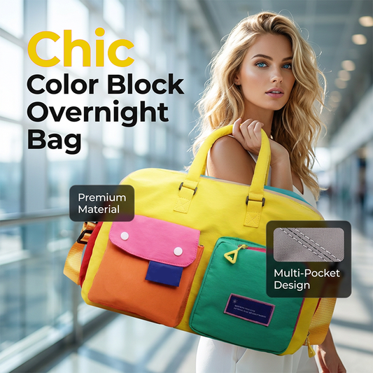 🎒 50% OFF NOW! 🏆 Casual Color Block Overnight Bag – Spacious & durable – Perfect for gym, travel or weekend trips – lightweight with carry handles 🧳