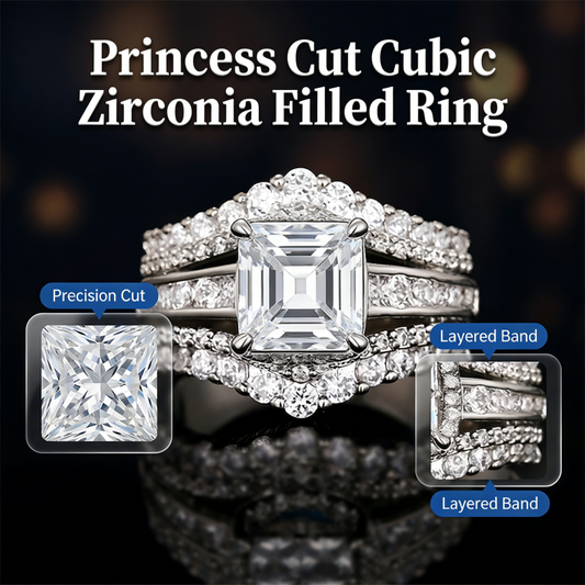 📢📢50% OFF !! ⏰Women's Princess Cut Cubic Zirconia Filled Ring