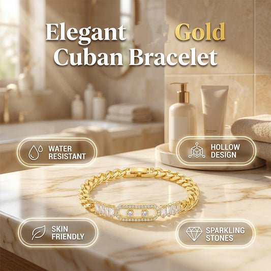 📿50% OFF! 💥 Women's Gold-Tone Cubic Zirconia Chain Bracelet – Cuban Link, Zircon Accents, Fold-Over Clasp ✨