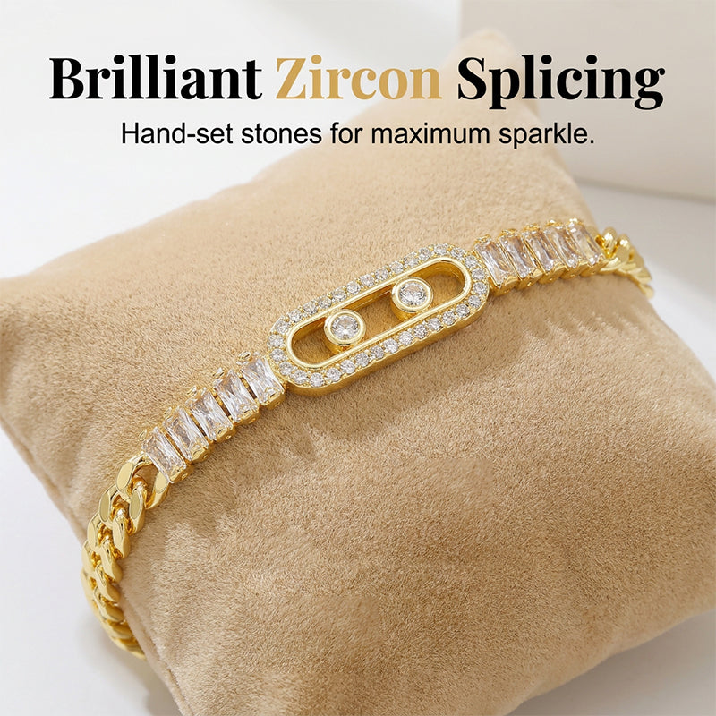 📿50% OFF! 💥 Women's Gold-Tone Cubic Zirconia Chain Bracelet – Cuban Link, Zircon Accents, Fold-Over Clasp ✨