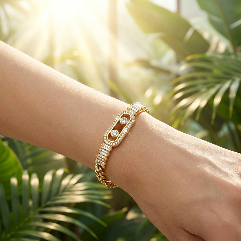 📿50% OFF! 💥 Women's Gold-Tone Cubic Zirconia Chain Bracelet – Cuban Link, Zircon Accents, Fold-Over Clasp ✨
