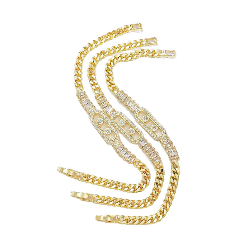 📿50% OFF! 💥 Women's Gold-Tone Cubic Zirconia Chain Bracelet – Cuban Link, Zircon Accents, Fold-Over Clasp ✨