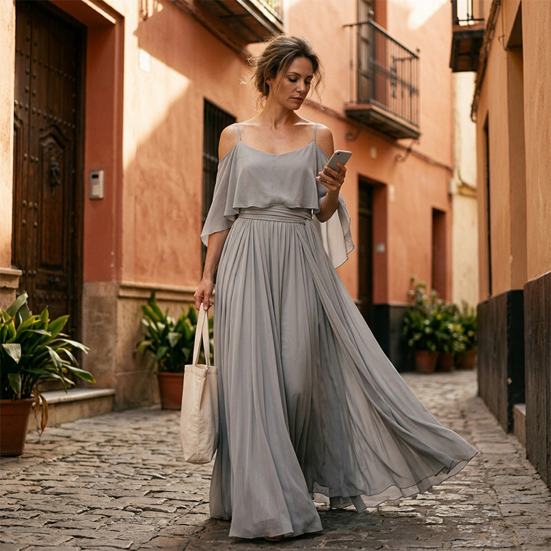 👗Women’s Elegant Cold Shoulder Flowing Maxi Dress