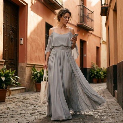 👗Women’s Elegant Cold Shoulder Flowing Maxi Dress