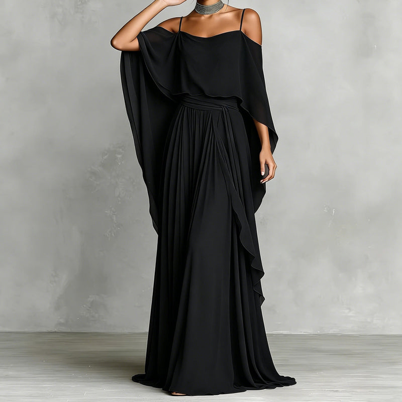 👗Women’s Elegant Cold Shoulder Flowing Maxi Dress