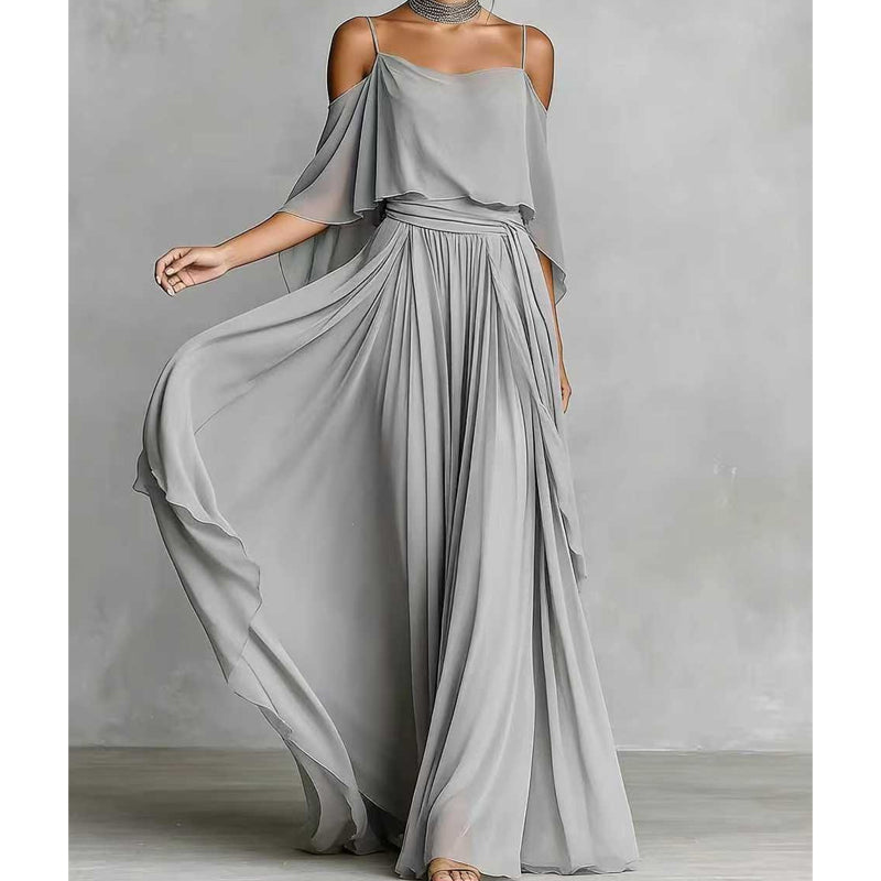 👗Women’s Elegant Cold Shoulder Flowing Maxi Dress