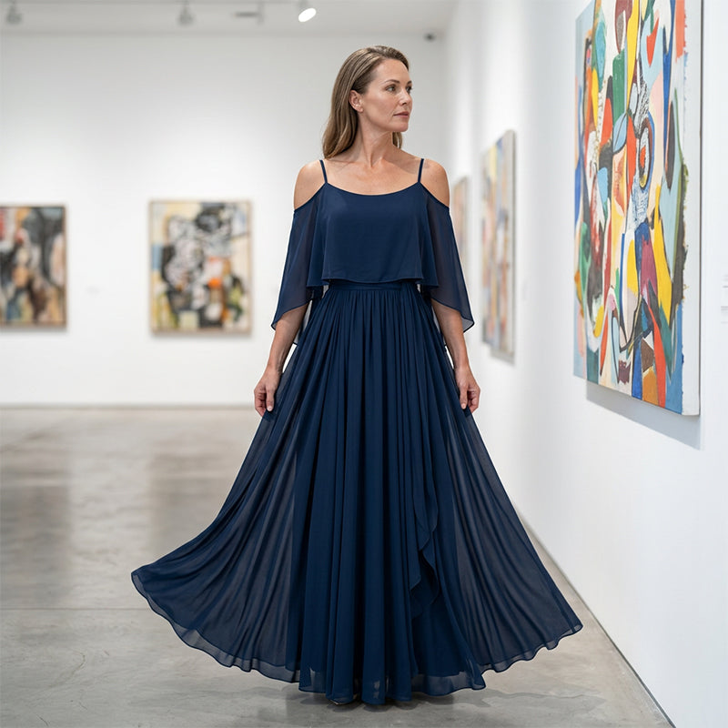 👗Women’s Elegant Cold Shoulder Flowing Maxi Dress