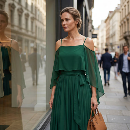👗Women’s Elegant Cold Shoulder Flowing Maxi Dress