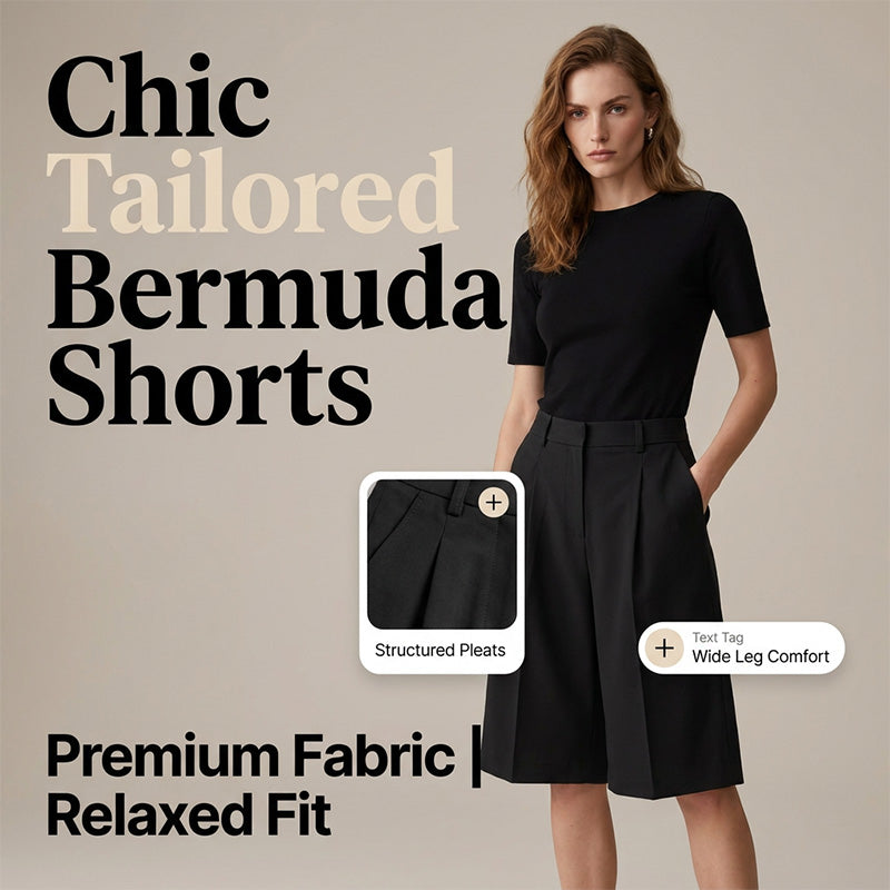 🩳NOW 50% OFF! 💥 Women's Loose Fit Bermuda Shorts – High-Waist, Front Pleats, Breathable ✨