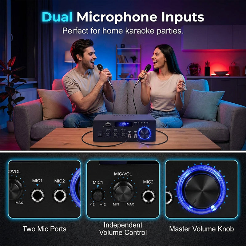 📢📢50% OFF !! ⏰Digital Amplifier for Karaoke and Music-Bluetooth, Dual Mic, EQ Controls ✨