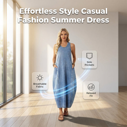 🌸50% OFF NOW! 🌸Women's Sleeveless Maxi Denim Dress with Pockets