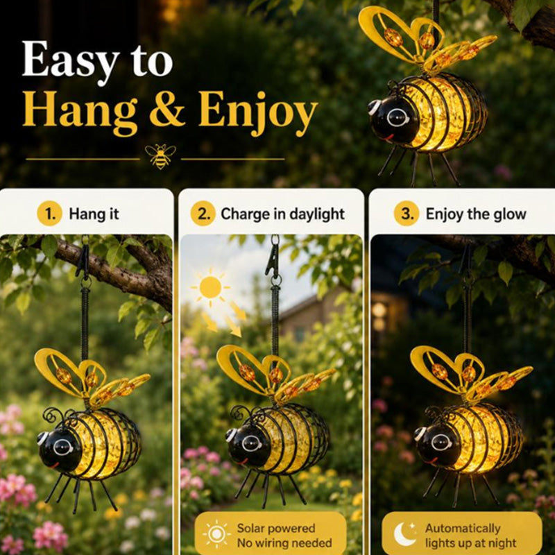 🌙🍃50% OFF! Hanging Solar Bee Light – Warm Amber Glow, Flicker-Free, Perfect for Garden Parties, Camping, or Kids’ Rooms – Spread Joy Day and Night 🌞🌜