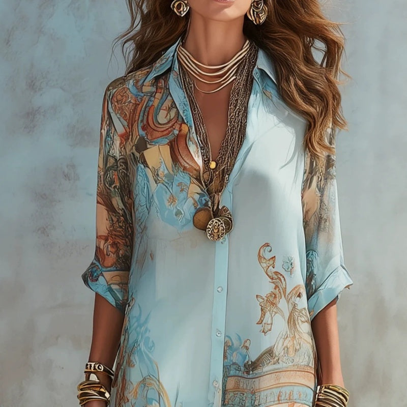 ⏰💰 50% OFF – Elegant Retro Print Maxi Dress | Boho V-Neck + Flowy Fit | Perfect for Beach & Holiday 🌺🌊✨