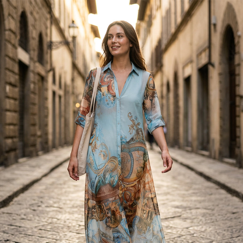 ⏰💰 50% OFF – Elegant Retro Print Maxi Dress | Boho V-Neck + Flowy Fit | Perfect for Beach & Holiday 🌺🌊✨