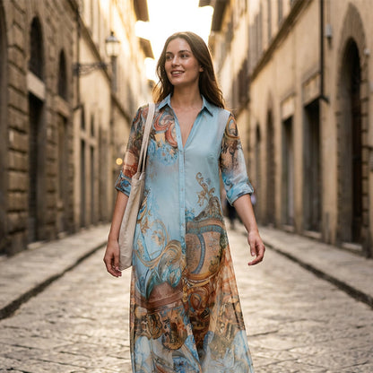 ⏰💰 50% OFF – Elegant Retro Print Maxi Dress | Boho V-Neck + Flowy Fit | Perfect for Beach & Holiday 🌺🌊✨