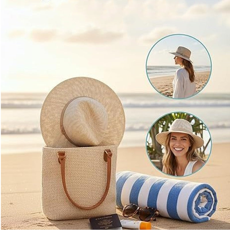 🏆 50% OFF!!💥☀️Women’s Foldable Knit Fedora Sun Hat👒Breathable Lightweight Packable Wide Brim Beach Sun Hat✨